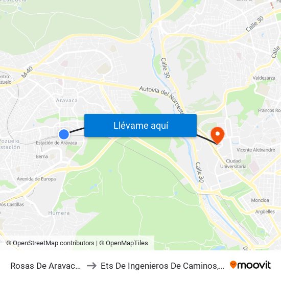 Rosas De Aravaca - Estación to Ets De Ingenieros De Caminos, Canales Y Puertos map