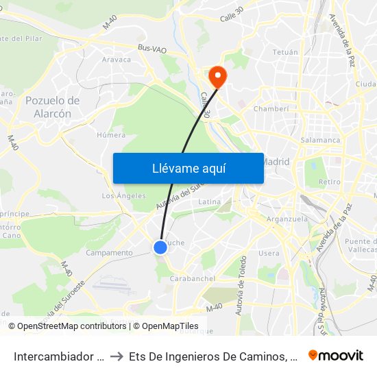 Intercambiador De Aluche to Ets De Ingenieros De Caminos, Canales Y Puertos map