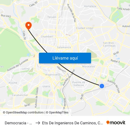 Democracia - Arboleda to Ets De Ingenieros De Caminos, Canales Y Puertos map