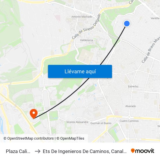 Plaza Calicanto to Ets De Ingenieros De Caminos, Canales Y Puertos map