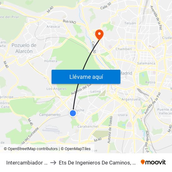 Intercambiador De Aluche to Ets De Ingenieros De Caminos, Canales Y Puertos map