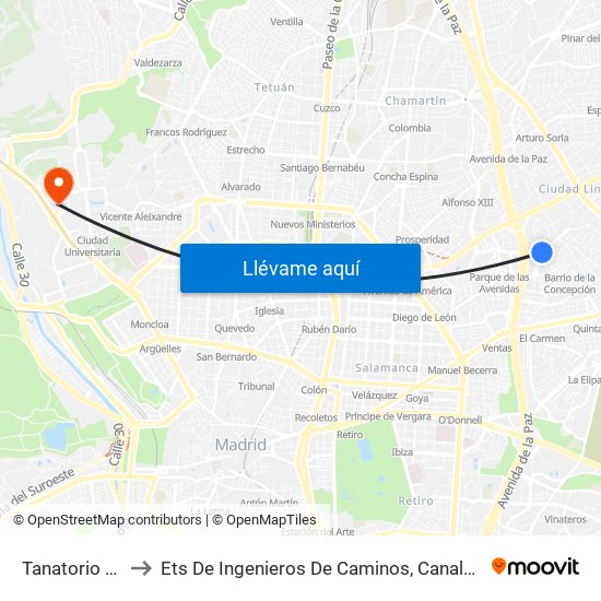 Tanatorio M-30 to Ets De Ingenieros De Caminos, Canales Y Puertos map