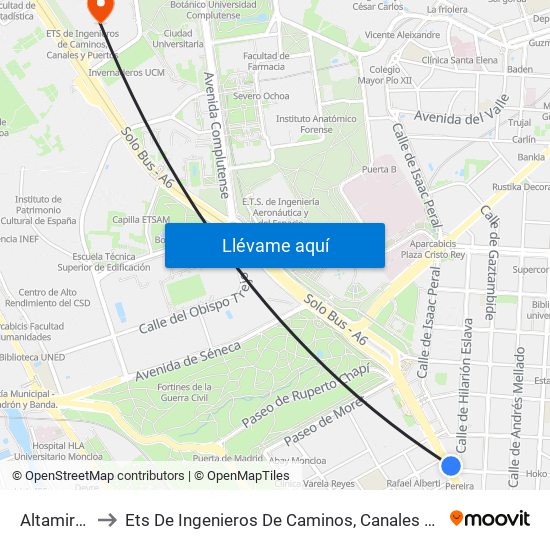 Altamirano to Ets De Ingenieros De Caminos, Canales Y Puertos map