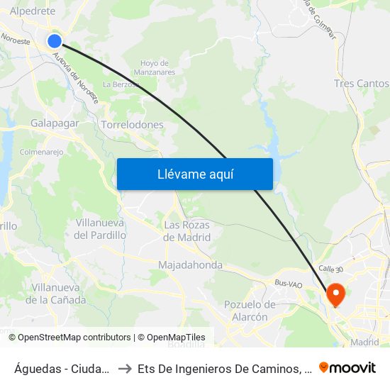 Águedas - Ciudad Deportiva to Ets De Ingenieros De Caminos, Canales Y Puertos map