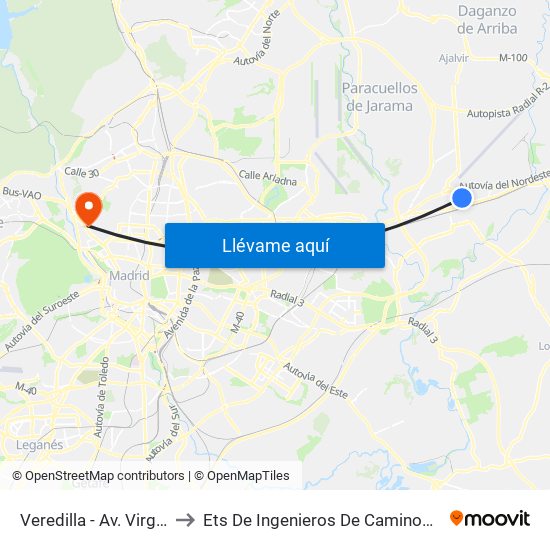 Veredilla - Av. Virgen De Loreto to Ets De Ingenieros De Caminos, Canales Y Puertos map