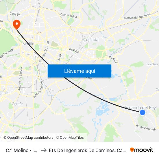 C.º Molino - Instituto to Ets De Ingenieros De Caminos, Canales Y Puertos map