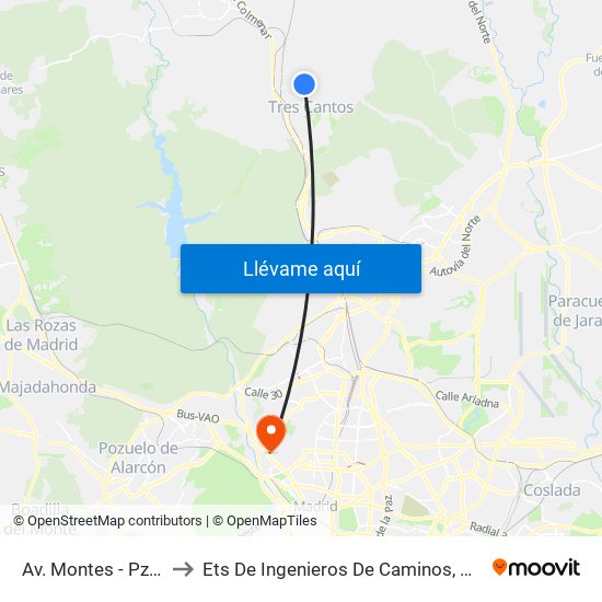 Av. Montes - Pza. España to Ets De Ingenieros De Caminos, Canales Y Puertos map