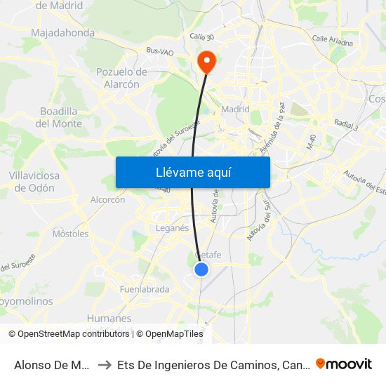 Alonso De Mendoza to Ets De Ingenieros De Caminos, Canales Y Puertos map