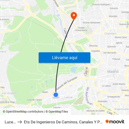 Lucero to Ets De Ingenieros De Caminos, Canales Y Puertos map