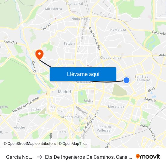 García Noblejas to Ets De Ingenieros De Caminos, Canales Y Puertos map