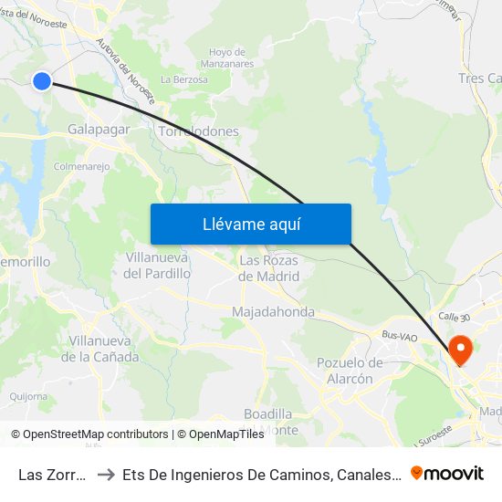 Las Zorreras to Ets De Ingenieros De Caminos, Canales Y Puertos map