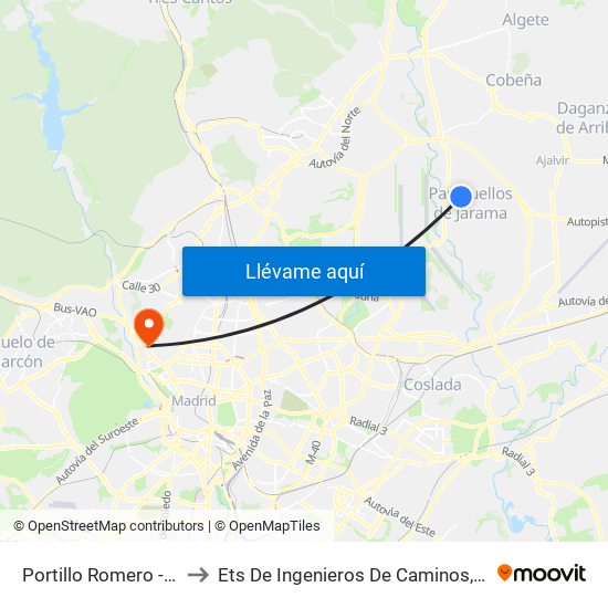 Portillo Romero - Urb. Pulido to Ets De Ingenieros De Caminos, Canales Y Puertos map