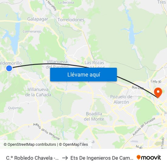 C.º Robledo Chavela - Pol. Ind. La Gazuela to Ets De Ingenieros De Caminos, Canales Y Puertos map