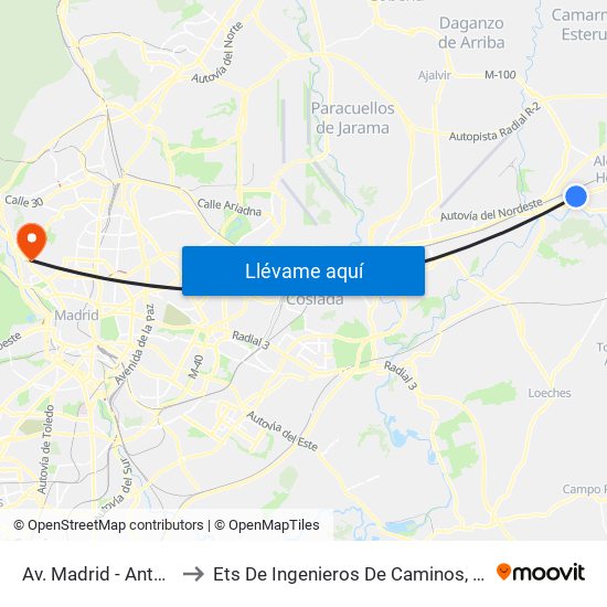 Av. Madrid - Antonio Suárez to Ets De Ingenieros De Caminos, Canales Y Puertos map