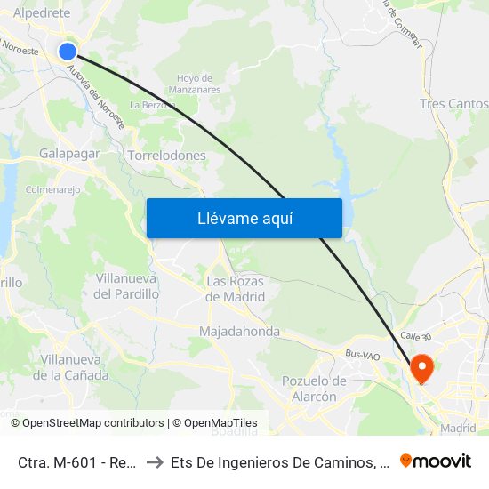 Ctra. M-601 - Recinto Ferial to Ets De Ingenieros De Caminos, Canales Y Puertos map