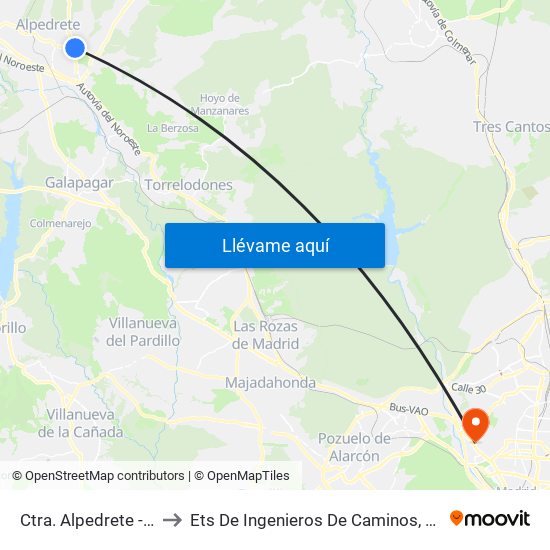 Ctra. Alpedrete - Tanatorio to Ets De Ingenieros De Caminos, Canales Y Puertos map