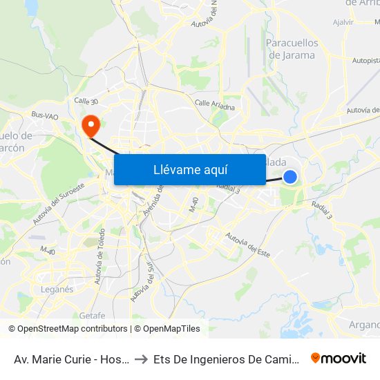 Av. Marie Curie - Hospital Del Henares to Ets De Ingenieros De Caminos, Canales Y Puertos map