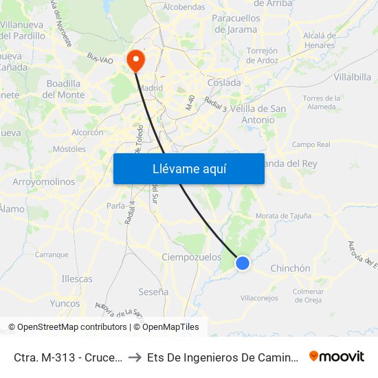 Ctra. M-313 - Cruce Ctra. Chinchón to Ets De Ingenieros De Caminos, Canales Y Puertos map