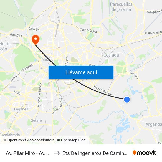 Av. Pilar Miró - Av. Ángel Saavedra to Ets De Ingenieros De Caminos, Canales Y Puertos map