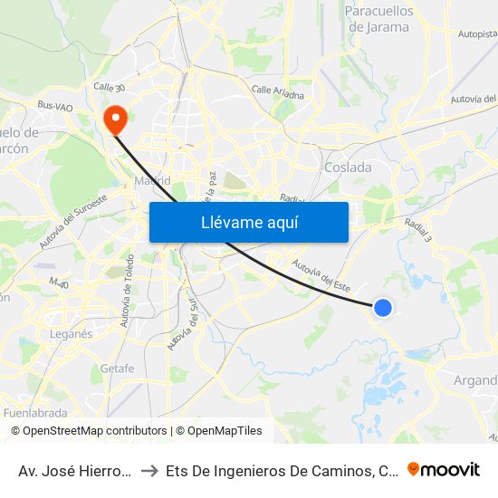 Av. José Hierro - Colegio to Ets De Ingenieros De Caminos, Canales Y Puertos map