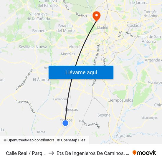 Calle Real / Parque, Yuncos to Ets De Ingenieros De Caminos, Canales Y Puertos map
