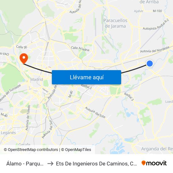Álamo - Parque Europa to Ets De Ingenieros De Caminos, Canales Y Puertos map