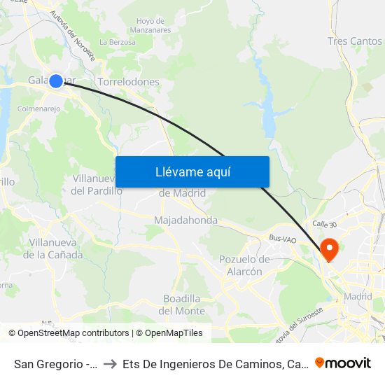 San Gregorio - Tenería to Ets De Ingenieros De Caminos, Canales Y Puertos map