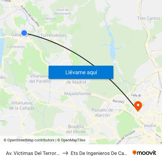 Av. Víctimas Del Terrorismo - Centro De Salud to Ets De Ingenieros De Caminos, Canales Y Puertos map