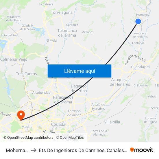 Mohernando to Ets De Ingenieros De Caminos, Canales Y Puertos map