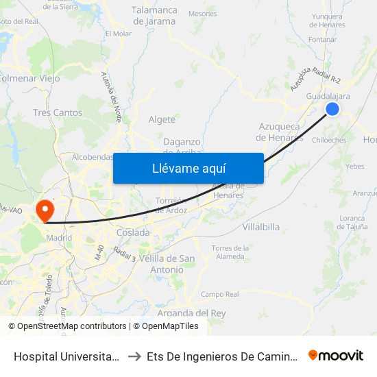 Hospital Universitario, Guadalajara to Ets De Ingenieros De Caminos, Canales Y Puertos map