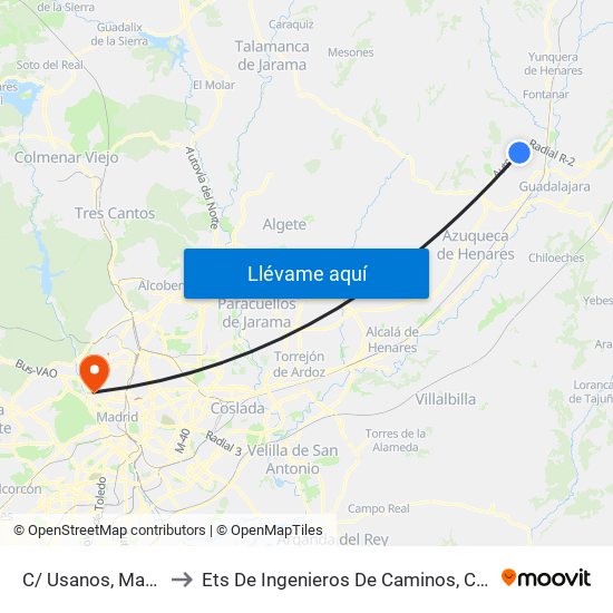 C/ Usanos, Marchamalo to Ets De Ingenieros De Caminos, Canales Y Puertos map