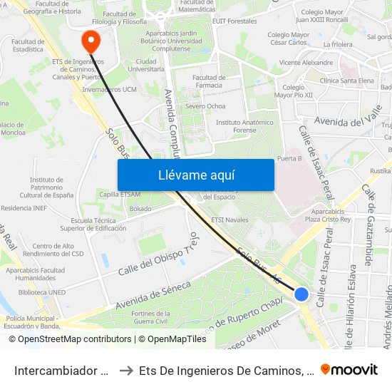 Intercambiador De Moncloa to Ets De Ingenieros De Caminos, Canales Y Puertos map
