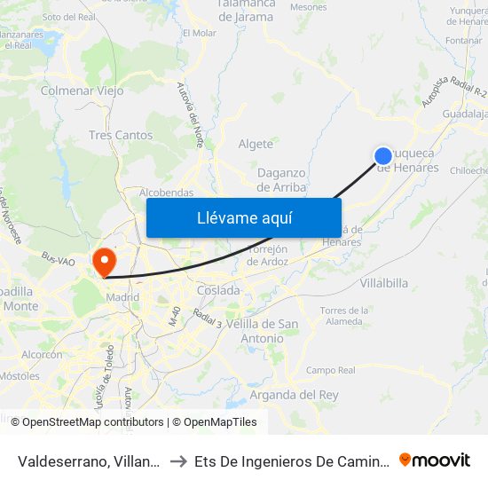 Valdeserrano, Villanueva De La Torre to Ets De Ingenieros De Caminos, Canales Y Puertos map