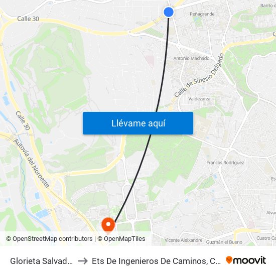Glorieta Salvador Maella to Ets De Ingenieros De Caminos, Canales Y Puertos map