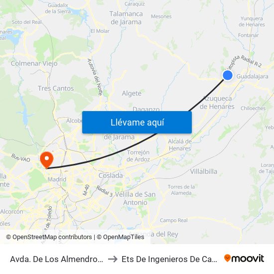 Avda. De Los Almendros, Cabanillas Del Campo to Ets De Ingenieros De Caminos, Canales Y Puertos map