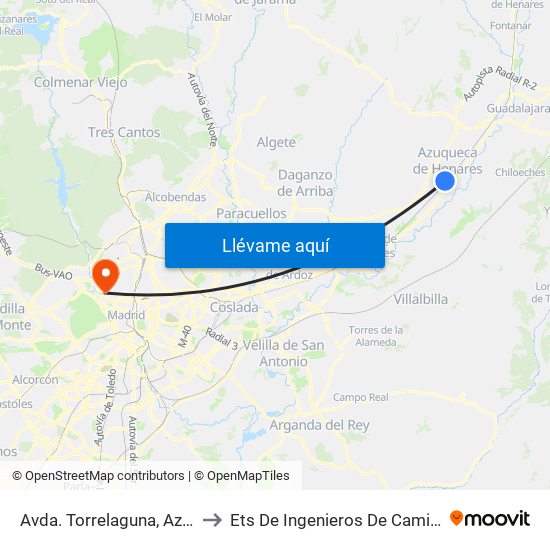 Avda. Torrelaguna, Azuqueca De Henares to Ets De Ingenieros De Caminos, Canales Y Puertos map