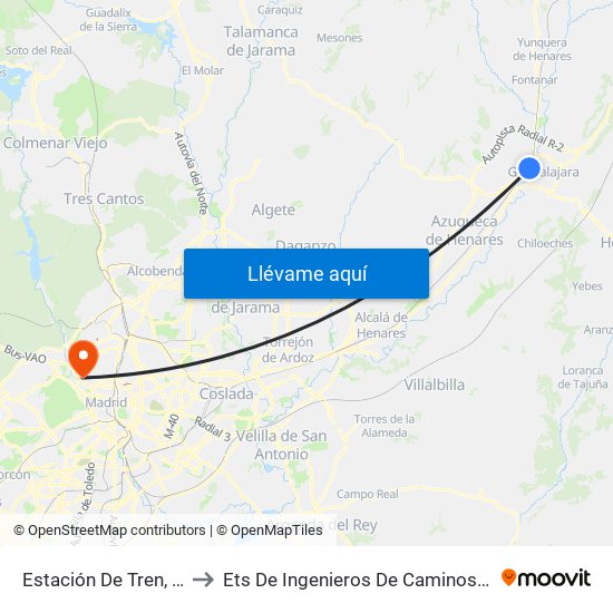 Estación De Tren, Guadalajara to Ets De Ingenieros De Caminos, Canales Y Puertos map