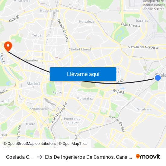 Coslada Central to Ets De Ingenieros De Caminos, Canales Y Puertos map