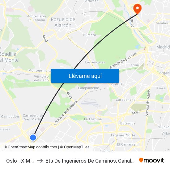 Oslo - X Madrid to Ets De Ingenieros De Caminos, Canales Y Puertos map