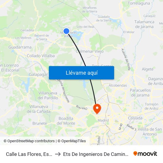 Calle Las Flores, Esq. Calle Tulipán to Ets De Ingenieros De Caminos, Canales Y Puertos map