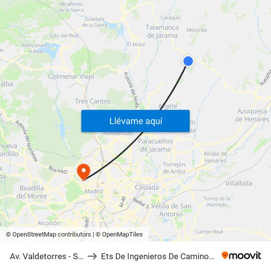 Av. Valdetorres - Sofía, El Casar to Ets De Ingenieros De Caminos, Canales Y Puertos map