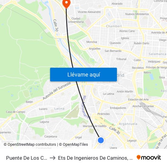 Puente De Los Capuchinos to Ets De Ingenieros De Caminos, Canales Y Puertos map