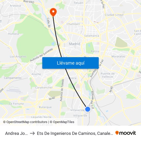 Andrea Jordán to Ets De Ingenieros De Caminos, Canales Y Puertos map