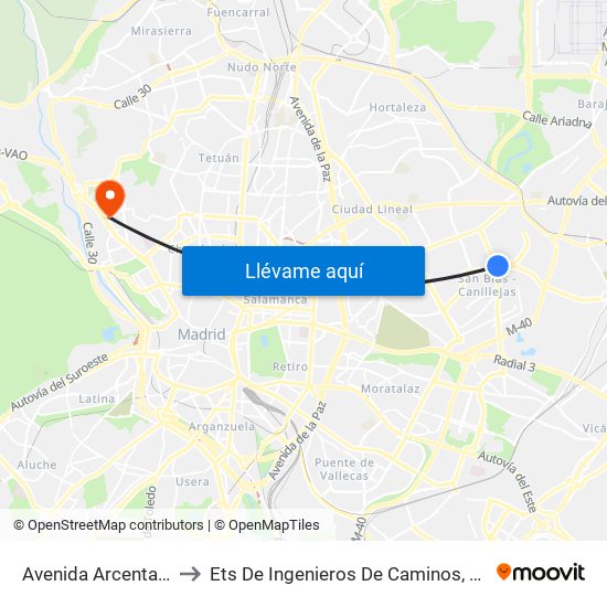 Avenida Arcentales - Iliada to Ets De Ingenieros De Caminos, Canales Y Puertos map