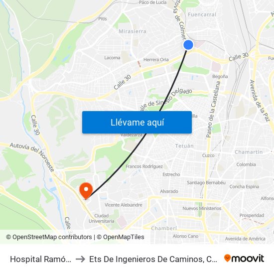 Hospital Ramón Y Cajal to Ets De Ingenieros De Caminos, Canales Y Puertos map