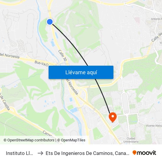 Instituto Llorente to Ets De Ingenieros De Caminos, Canales Y Puertos map