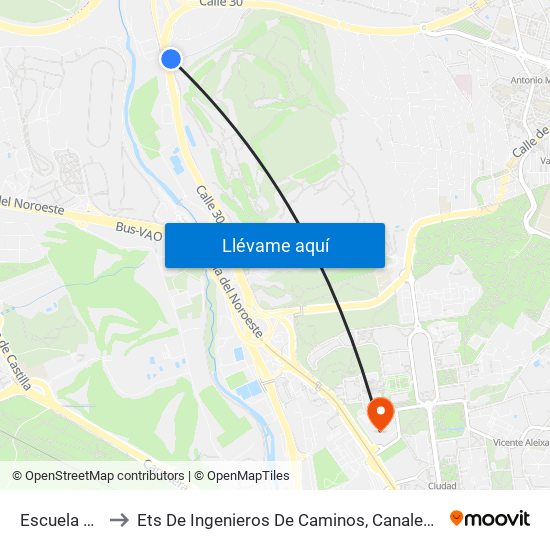 Escuela Escp to Ets De Ingenieros De Caminos, Canales Y Puertos map
