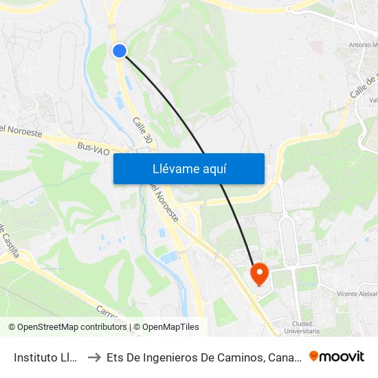 Instituto Llorente to Ets De Ingenieros De Caminos, Canales Y Puertos map