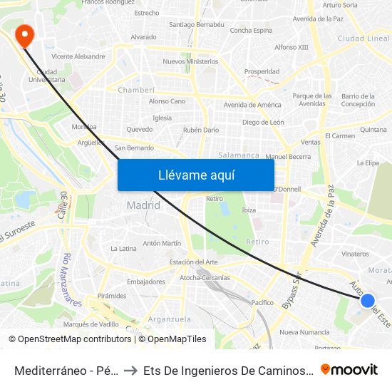 Mediterráneo - Pérez De Ayala to Ets De Ingenieros De Caminos, Canales Y Puertos map