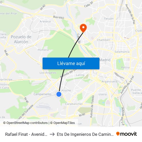 Rafael Finat - Avenida De Las Águilas to Ets De Ingenieros De Caminos, Canales Y Puertos map